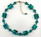 Lagoon Green Square Beads with Black Lines.